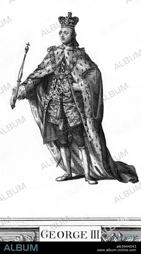 George III of the United Kingdom. Portrait of King George III, (Mad King George, 1738-1820), who ruled Britain from 1760 until his son (the future King George IV) became Regent in 1811.