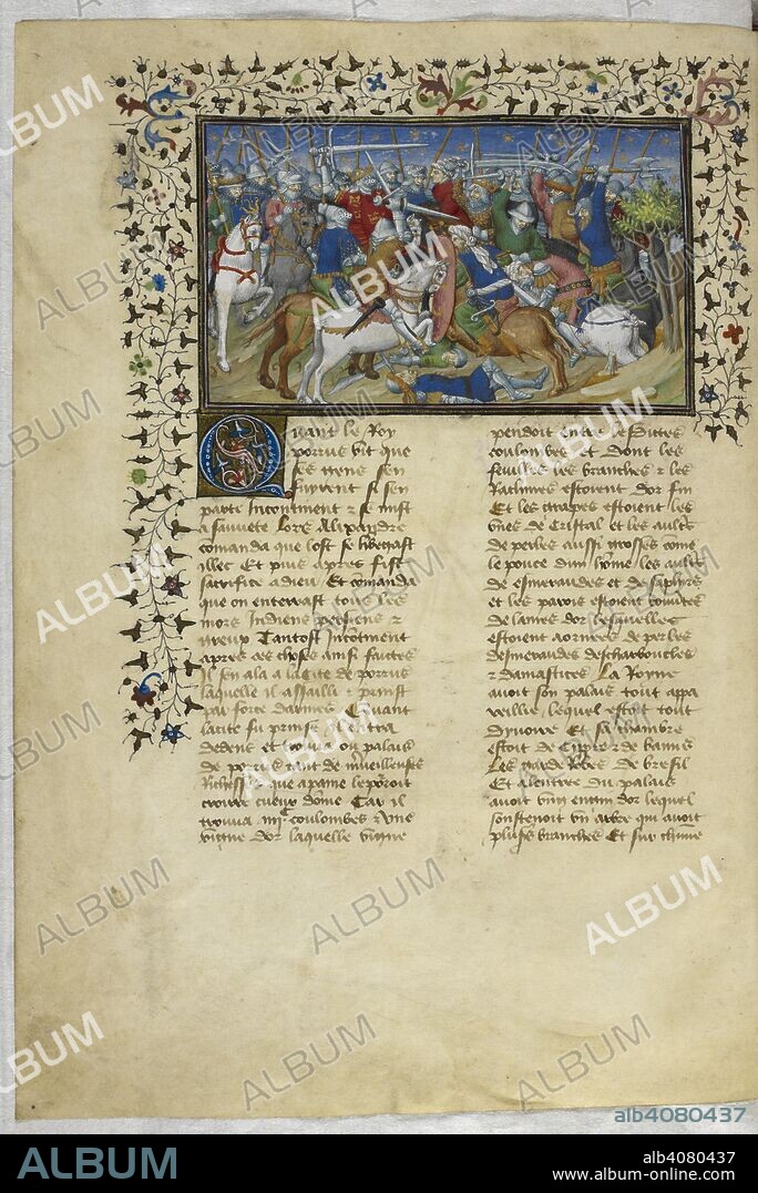 PSEUDO-CALLISTHENES. Battle of Alexander the Great and Porrus. La Vraye Histoire du Bon Roy Alixandre (The Alexander Romance in Old French prose). France; early 15th century. Source: Royal 20 B. XX, f.44v. Language: French.
