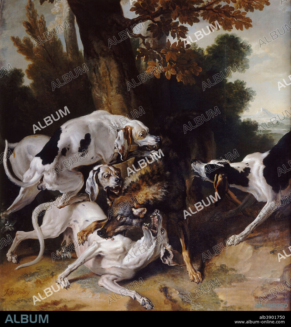 JEAN-BAPTISTE OUDRY. L'hallali du loup. Date/Period: 1725. Painting. Oil on canvas. 160 × 175 cm (62.9 × 68.8 in).