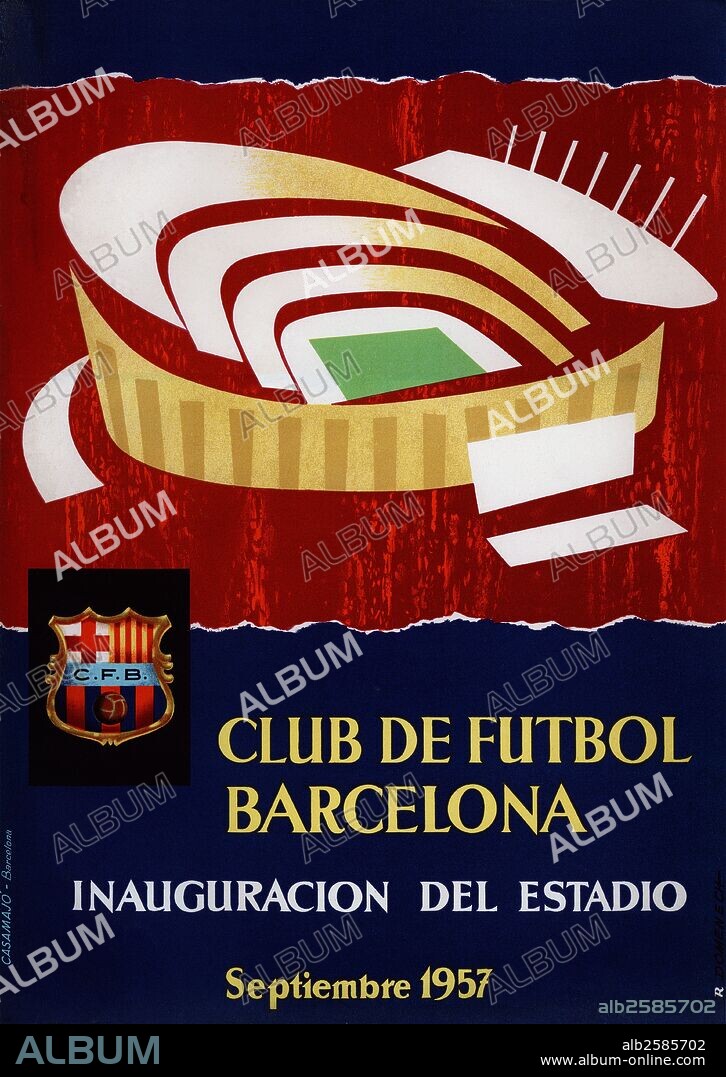 Cartel conmemorativo de la inauguración del estadio del Club de Fútbol Barcelona, "Nou Camp", el 24 de septiembre de 1957.