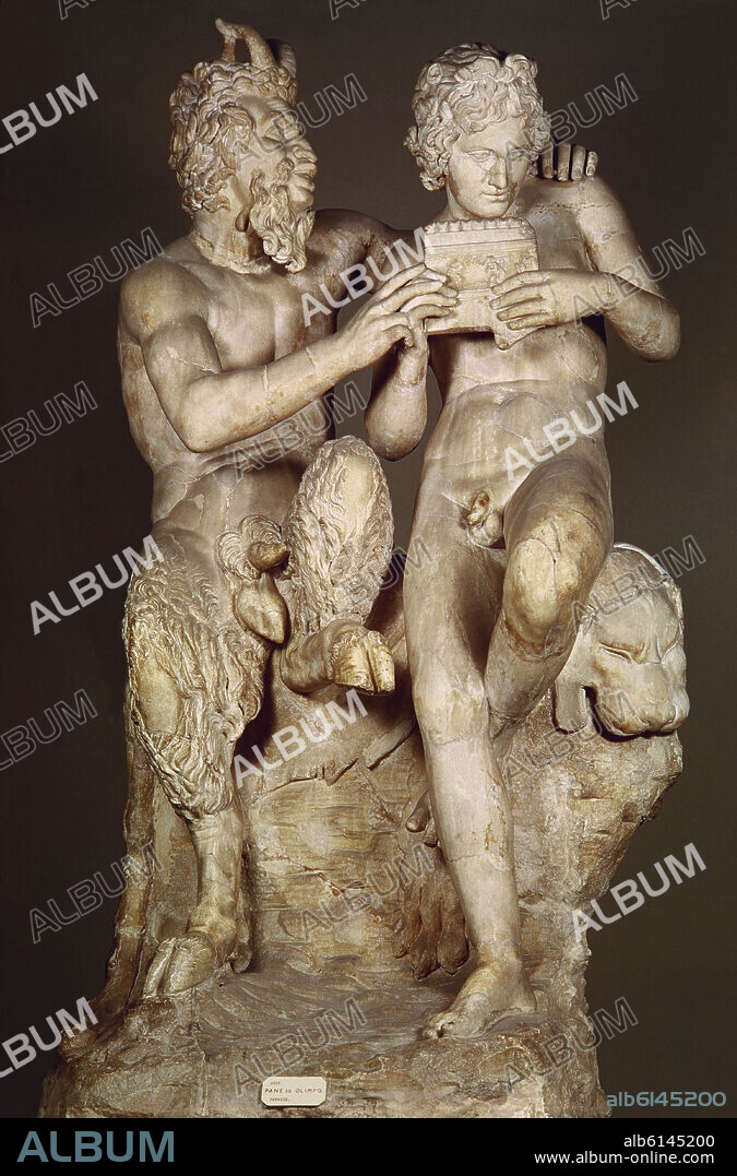 EL DIOS PAN ENSEÑANDO A TOCAR LA FLAUTA AL PASTOR DAFNIS  - SIGLO II AC - GRUPO ESCULTORICO ENCONTRADO EN POMPEYA.