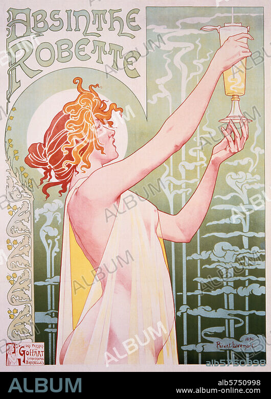HENRI PRIVAT-LIVEMONT. Nahrungs- und Genußmittel:. Alkohol / Absinth. "ABSINTHE ROBETTE". Plakat. Farblithographie, 1896, von Privat Livemont (1861-1936). Druck: J.L.Goffart, Brüssel.