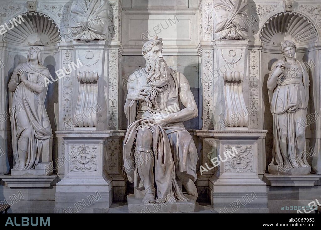 Moses, marble statue by Michelangelo, tomb of Pope Julius II, San Pietro in Vincoli, Rome, Lazio, Italy