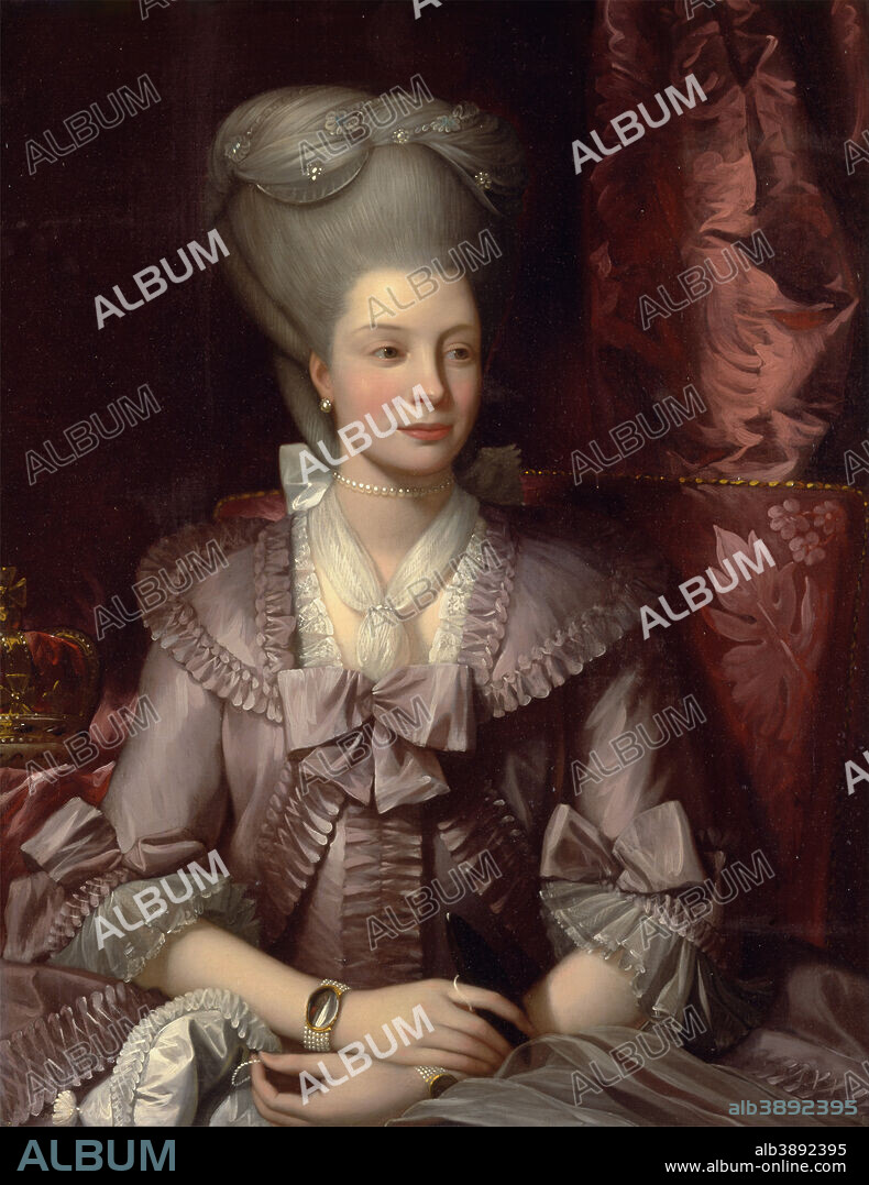 BENJAMIN WEST. Queen Charlotte. Date/Period: 1777. Painting. Oil on canvas. Height: 918 mm (36.14 in); Width: 711 mm (27.99 in).