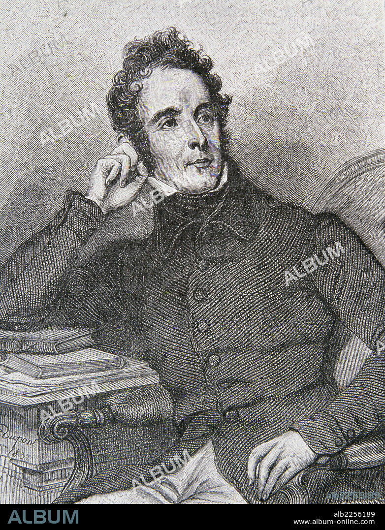 LAMARTINE, ALPHONSE. ESCRITOR Y POETA ROMANTICO FRANCES. 1790-1869. GRABADO REALIZADO A PARTIR DE UN RETRATO DE DUPONT, AÑO 1837.