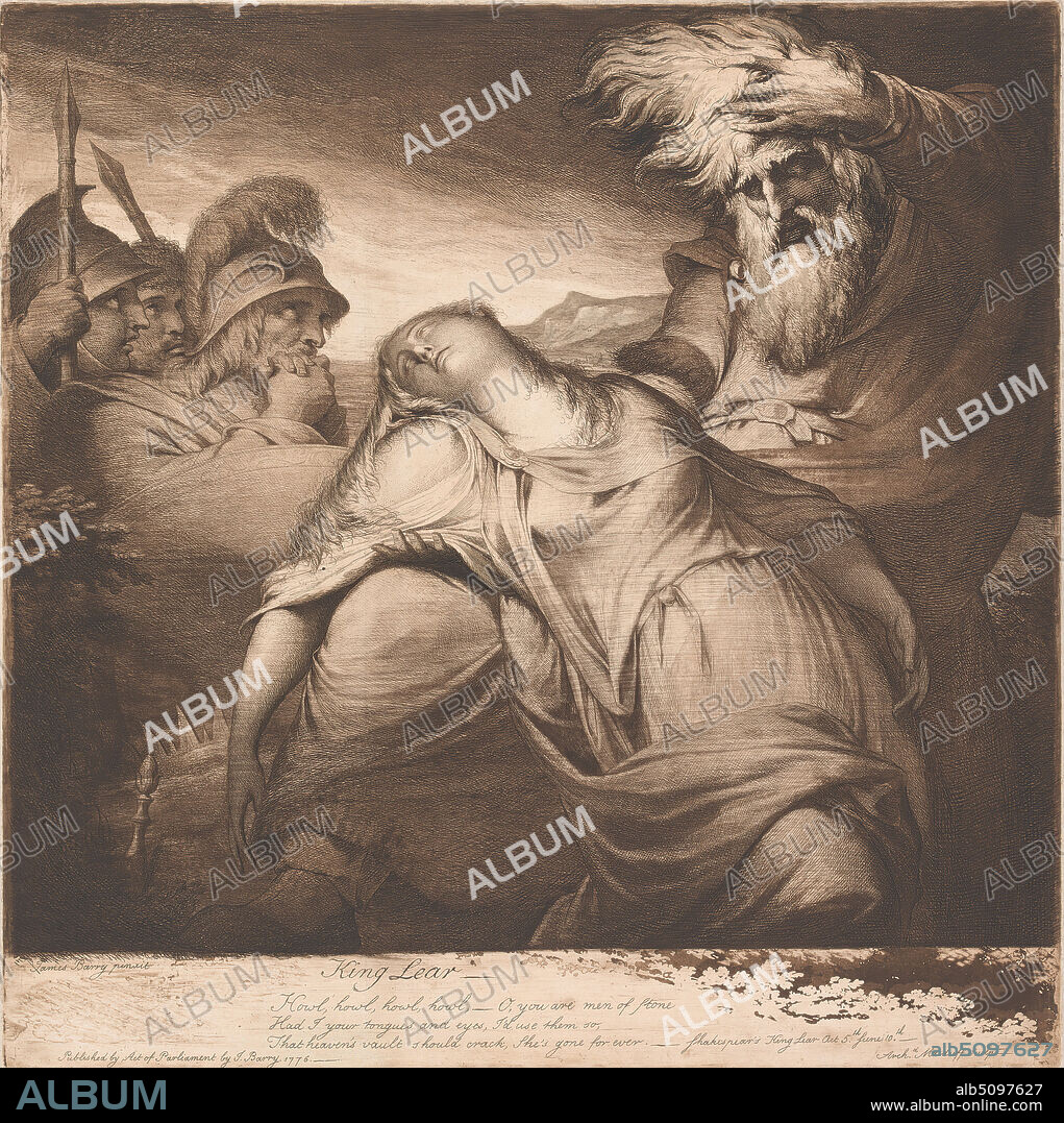 King Lear and Cordelia, Print made by James Barry, 17411806, Irish, 1776, Etching and aquatint with India ink, published state, Plate: 21 7/8 x 21 5/8 inches (55.6 x 54.9 cm), King Lear, play by William Shakespeare, literary theme.