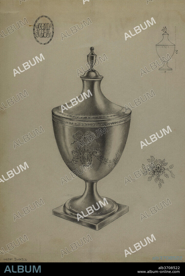 HESTER DUANY. Silver Sugar Bowl. Dated: c. 1936. Dimensions: overall: 29 x 22.5 cm (11 7/16 x 8 7/8 in.)  Original IAD Object: 9 1/8" high; 4" wide. Medium: graphite on paper.