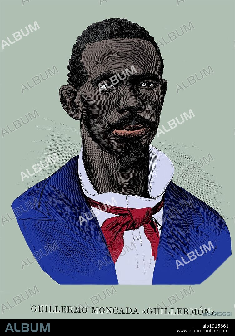 José Guillermo Moncada "Guillermón" (1841-1895). Jefe revolucionario cubano. Grabado de 1895.