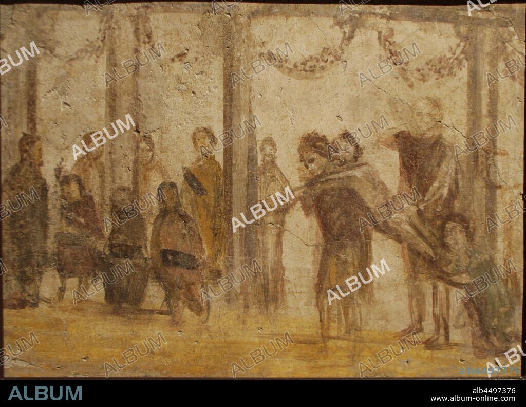ROMAN-POMPEIAN WALL PAINTING. The Punishment of a Pupil. Fresco from the house of Julia Felix.