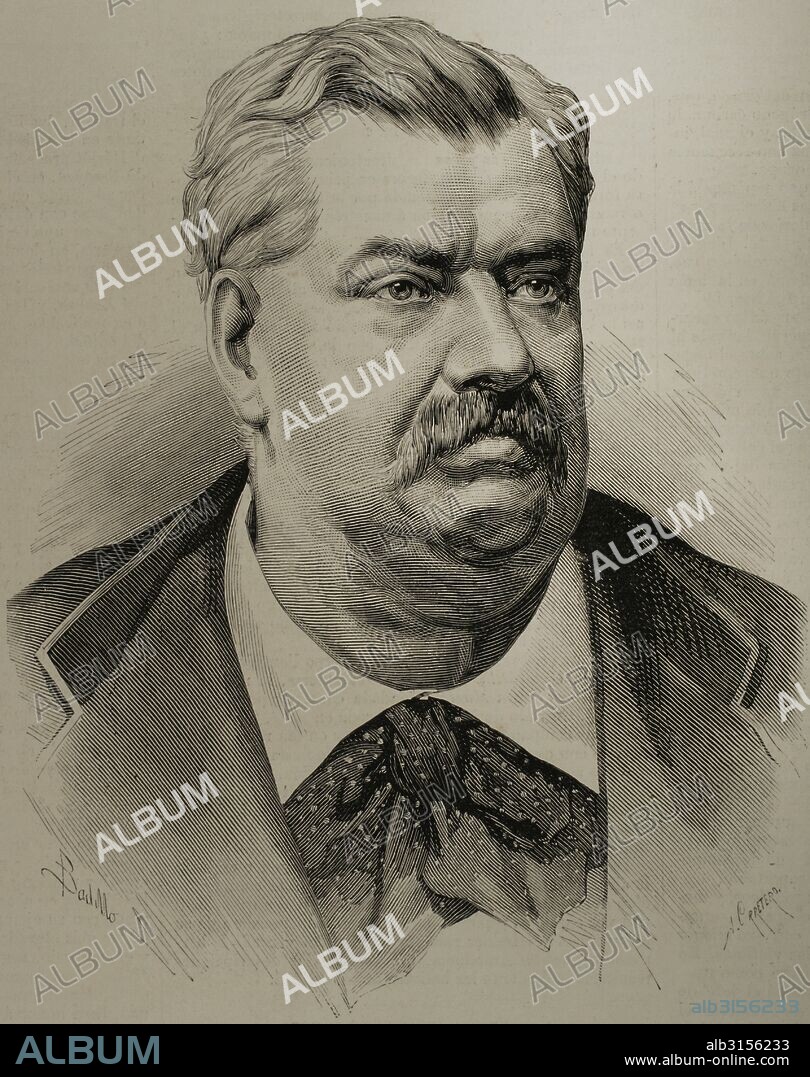 Hippolyte de Villemessant (1810-1879). French conservative journalist. Owner of "Le Figaro". Portrait. Engraving by Arturo Carretero. "La Ilustracion Espanola y Americana", 1879.