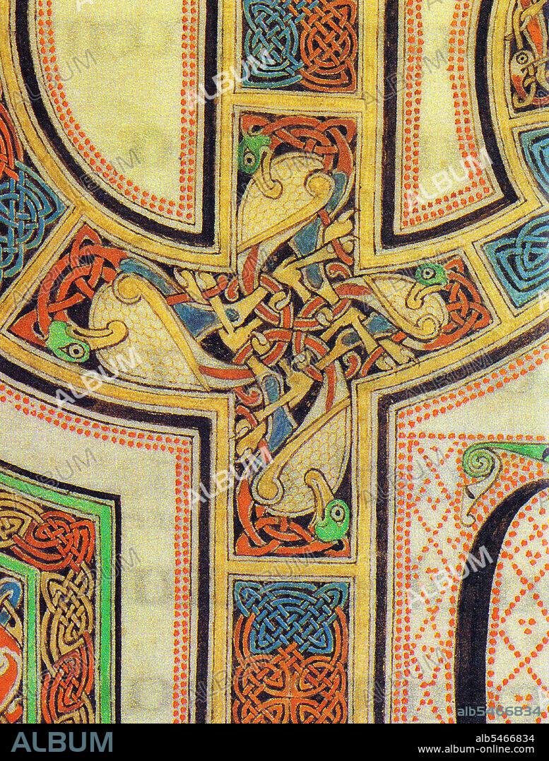 The Lindisfarne Gospels is an illuminated manuscript gospel book produced around the year 700 CE in a monastery on Lindisfarne Island, off the coast of Northumberland. It is now on display in the British Library in London. The manuscript is one of the finest works in the unique style of Hiberno-Saxon or Insular art, combining Mediterranean, Anglo-Saxon and Celtic elements. The Lindisfarne Gospels are presumed to be the work of a monk named Eadfrith, who became Bishop of Lindisfarne in 698 and died in 721. Current scholarship indicates a date around 715, and it is believed they were produced in honour of St. Cuthbert. However, it is also possible that Eadfrith produced them prior to 698, in order to commemorate the elevation of Cuthbert's relics in that year, which is also thought to have been the occasion for which the St Cuthbert Gospel was produced. The Gospels are richly illustrated in the insular style, and were originally encased in a fine leather binding covered with jewels and metals made by Billfrith the Anchorite in the 8th century. During the Viking raids on Lindisfarne, however, this cover was lost, and a replacement was made in 1852. The text is written in insular script. In the 10th century an Old English translation of the Gospels was made: a word-for-word gloss inserted between the lines of the Latin text by Aldred, Provost of Chester-le-Street. This is the oldest extant translation of the Gospels into the English language. The Gospels may have been taken from Durham Cathedral during the Dissolution of the Monasteries, ordered by Henry VIII, and were acquired in the early 17th century by Sir Robert Cotton from Thomas Walker, Clerk of the Parliaments. Cotton's library came to the British Museum in the 18th century, and from there to the British Library in London when this was separated from the British Museum.