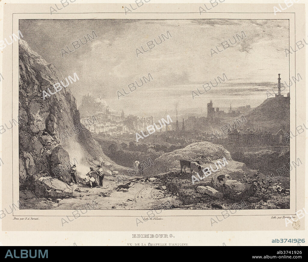 RICHARD PARKES BONINGTON AFTER FRANCOIS ALEXANDRE PERNOT. Edimbourg vu de la Chapelle Saint-Antoine. Dated: 1826. Medium: lithograph.