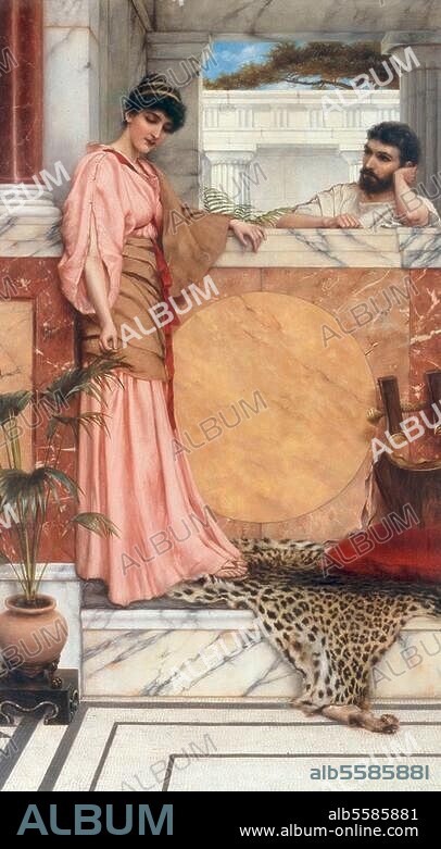 JOHN WILLIAM GODWARD. Godward, John William 1861-1922. "Waiting for an Answer", 1889. Oil on canvas, 61 × 35.5cm. London, Sotheby's. Lot 60, 18/06/85.