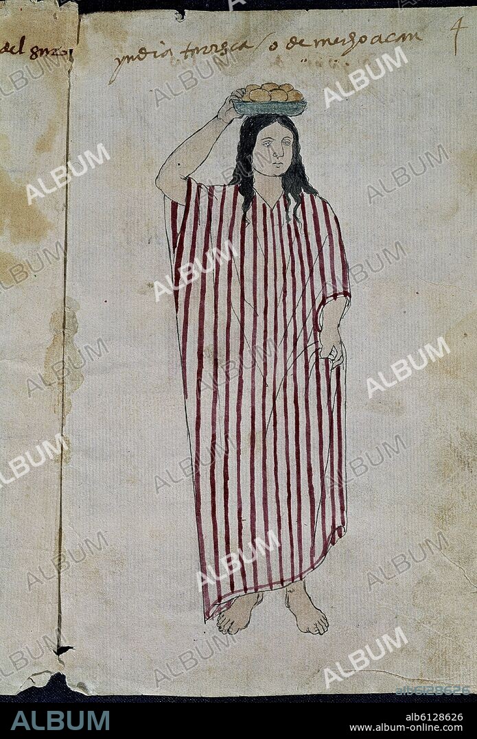 MUJER DE MICHOACAN - CODICE TUDELA - REALIZADO EN 1553 CON ANOTACIONES EN CASTELLANO.