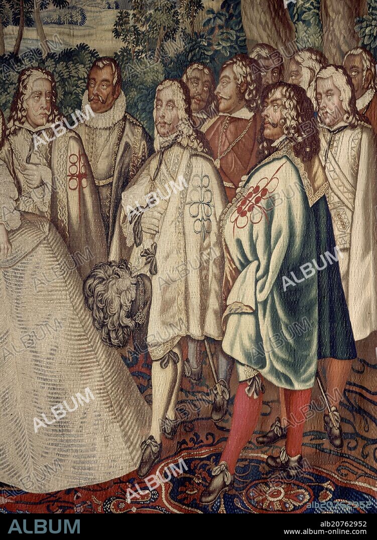 CHARLES LE BRUN (1619-1690). TAPIZ DEL ENCUENTRO DE LUIS XIV Y FELIPE IV EL 7 JUN 1660 - EL MATRIMONIO DE LUIS XIV Y LA INFANTA MARIA TERESA POR LA PAZ DE LOS PIRINEOS - DETALLE.