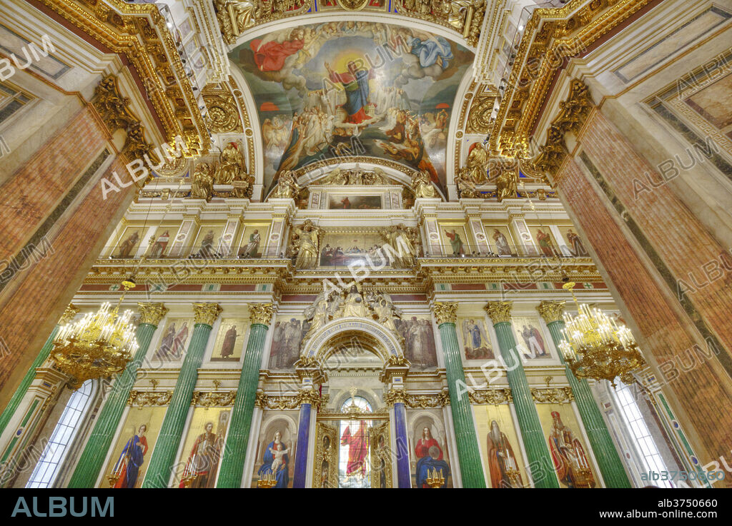 Interior walls and ceiling, St. Isaac's Cathedral, UNESCO World Heritage Site, St. Petersburg, Russia, Europe.