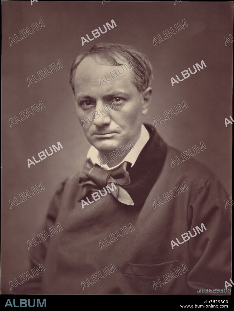 ETIENNE CARJAT. Charles Baudelaire. Artist: Étienne Carjat (French, Fareins 1828-1906 Paris). Printer: Goupil et Cie (French, active 1850-84). Date: ca. 1863.
Although the great French poet Baudelaire famously declared photography to be "the refuge of every would-be painter, every painter too ill-endowed or too lazy to complete his studies," he posed before the camera several times. This striking portrait of the brooding poet by Carjat is perhaps the best known, for it was published in the widely distributed series entitled Galerie contemporaine, littéraire, artistique.
The Galerie contemporaine is a high point in photographic publishing. Issued in parts from 1876 to 1884 by the firm of Goupil, the series contained 241 portraits of leading figures from the worlds of art, literature, music, science, and politics by a host of Parisian photographers. The illustrations were printed as woodburytypes-a photomechanical process that reproduced the continuous tones of photography but did so with printer's ink. The speed and economy with which woodburytypes could be printed, as well as their permanence (unlike traditional photographic processes that were subject to fading), made them a highly practical substitute for albumen silver prints in book publication or other situations where mass production was desirable.