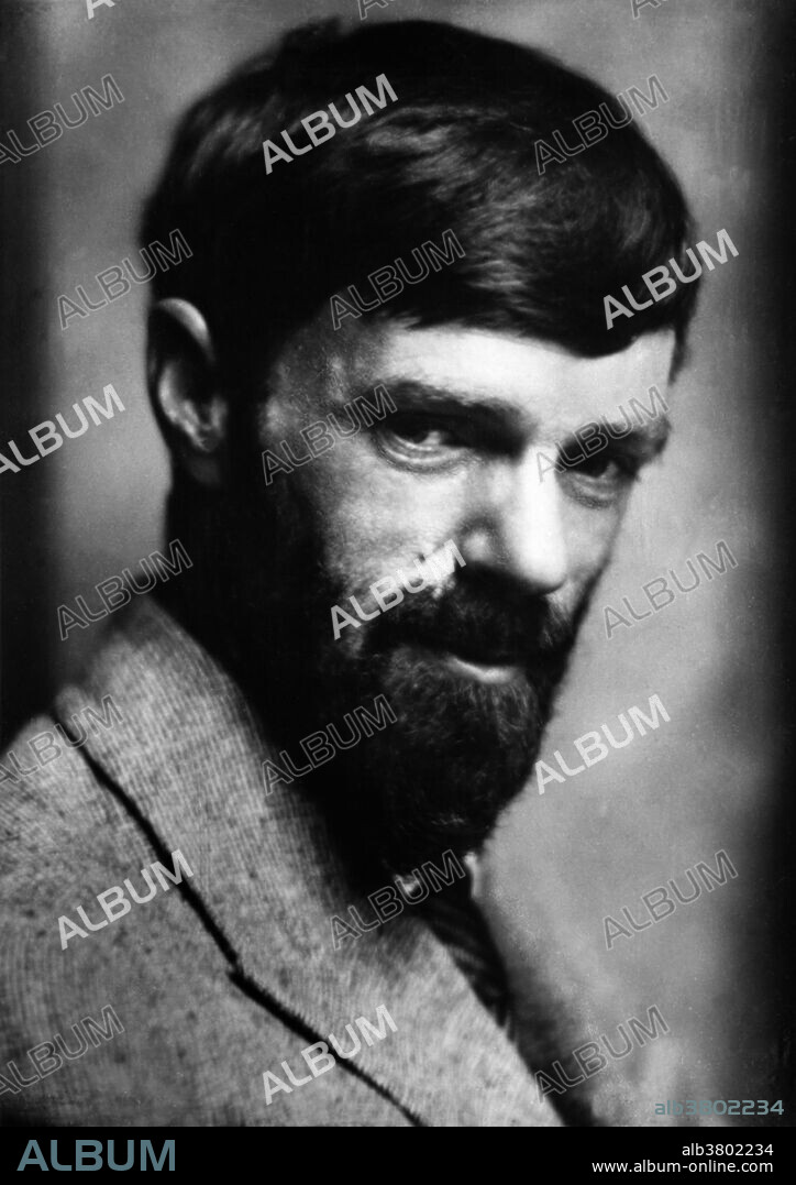 David Herbert Richards Lawrence (September 11, 1885 - March 2, 1930) was an English novelist, poet, playwright, essayist, literary critic and painter who published as D. H. Lawrence. His collected works, among other things, represent an extended reflection upon the dehumanising effects of modernity and industrialisation. In them, some of the issues Lawrence explores are emotional health, vitality, spontaneity and instinct. His opinions earned him many enemies and he endured official persecution, censorship, and misrepresentation of his creative work throughout the second half of his life, much of which he spent in a voluntary exile. He had a lifelong interest in painting, which became one of his main forms of expression in his last years. His paintings were exhibited at the Warren Gallery in London's Mayfair in 1929. The exhibition was extremely controversial, with many of the 13,000 people visiting mainly to gawk. After a complaint, the police seized 13 of the 25 paintings. He was able to recover his paintings only by agreeing never to exhibit them in England again. At the time of his death, his public reputation was that of a pornographer who had wasted his considerable talents. E. M. Forster, in an obituary notice, challenged this widely held view, describing him as, "The greatest imaginative novelist of our generation." He died in 1930, at the age of 44, from complications of tuberculosis. No photographer credited, undated.