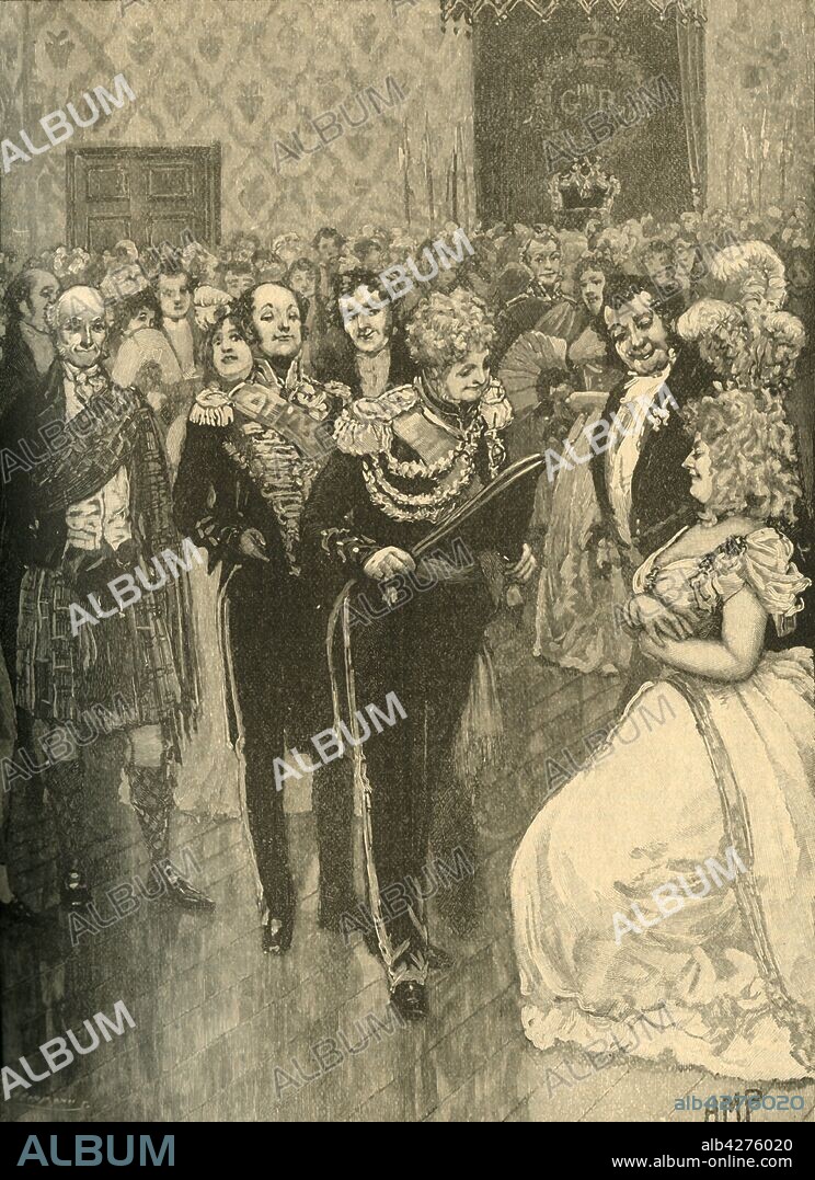 King George IV holding a levee in Holyrood Palace, Edinburgh, 1822 (c1890). From "Cassell's History of England - Special Edition, Vol. V." [Cassell and Company, Limited, London, Paris, New York & Melbourne, c1890].
