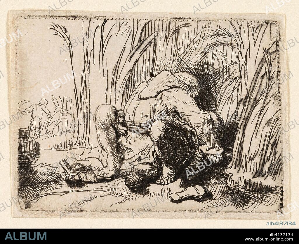 REMBRANDT HARMENSZOON VAN RIJN. The Monk in the Cornfield. Rembrandt van Rijn; Dutch, 1606-1669. Date: 1641-1651. Dimensions: 47 x 66 mm (image/plate);51 x 69 mm (sheet). Etching with drypoint on ivory laid paper. Origin: Netherlands.