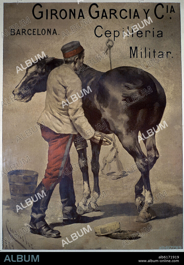 JOSE CUSACHS Y CUSACHS (1851-1908). "CEPILLERIA MILITAR-GIRONA GARCIA Y CIA.BARCELONA" - CARTEL - 1889.