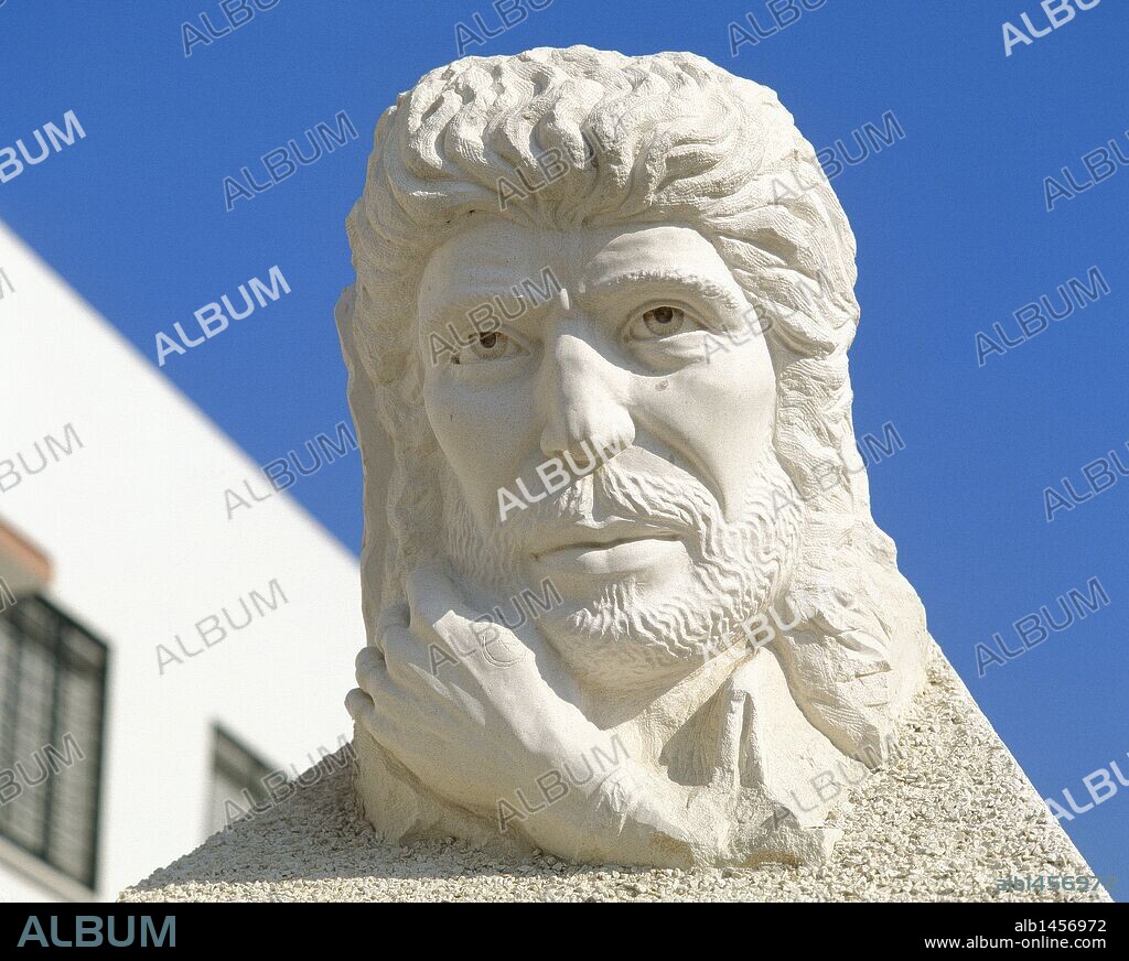 "CAMARON DE LA ISLA" (San Fernando,1952-1992). Cantaor flamenco español, de verdadero nombre José MONGE. Detalle del monumento en su memoria existente en su ciudad natal. SAN FERNANDO. Provincia de Cádiz. Andalucía. España.