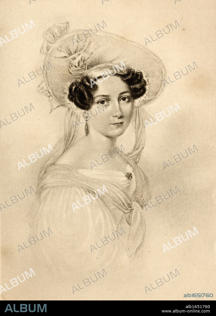 Princess Feodora of Hohenlohe-Langenburg, 1807-1872. Stepsister of Queen Victoria, from a portrait by Gutekunst 1830. From the book "The Girlhood of Queen Victoria" 1832-1840. Published in London 1912.