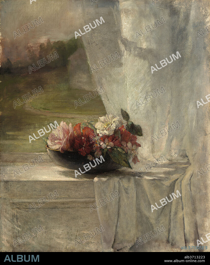 JOHN LA FARGE. Flowers on a Window Ledge. Dated: c. 1861. Dimensions: overall: 61 × 50.8 cm (24 × 20 in.)  framed: 76.2 × 66 × 7.6 cm (30 × 26 × 3 in.). Medium: oil on canvas.