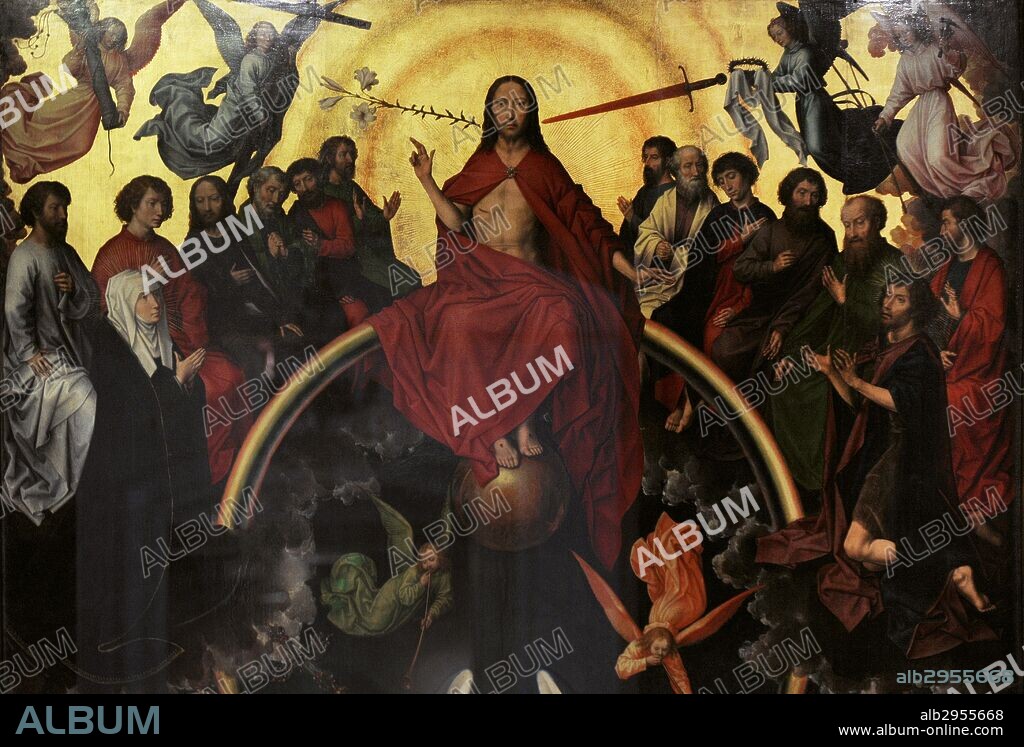 The Last Judgment, late 1460. Triptych by German painter Hans Memling(1430-1494). Central panel: Jesus judgment and St. Michael the Archangel. National Museum. Gdansk. Poland.