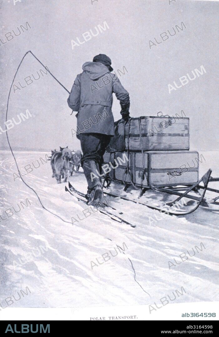 Polar transport, i. e. by dog sled. In: 'The South Pole', by Roald Amundsen, 1872-1928.