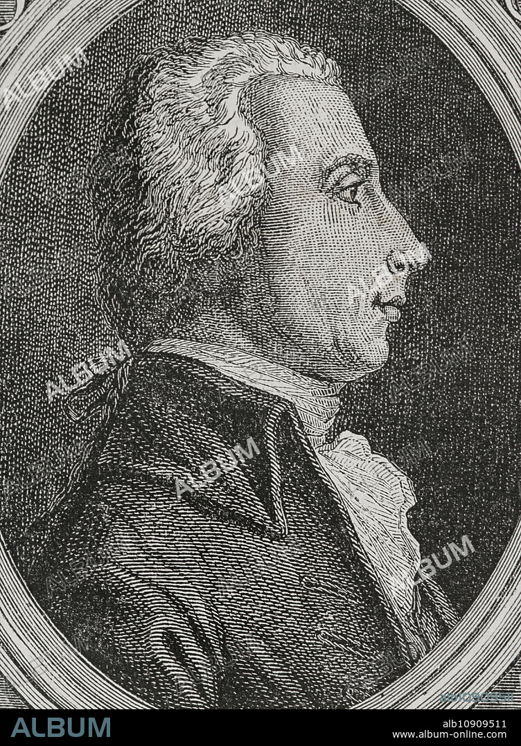 Dominique Joseph Garat (1749-1833). French lawyer, journalist, writer and politician. Minister of Justice between 1792 and 1793, in the exercise of his office he was the one who notified King Louis XVI of his death sentence. Portrait. Engraving. "History of the French Revolution". Volume I, 1876.