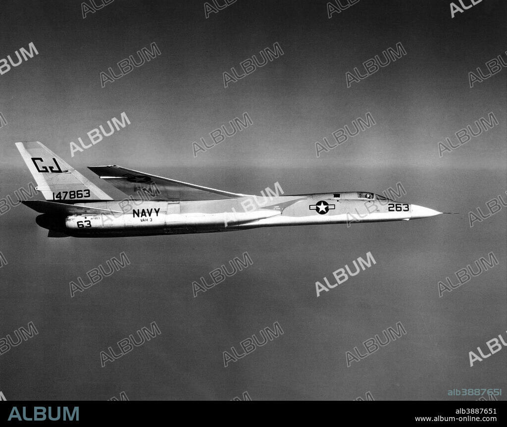 November 29, 1961 - An A3J Vigilante aircraft of Heavy Attack Squadron 3 (VAH-3) in flight over San Diego area.