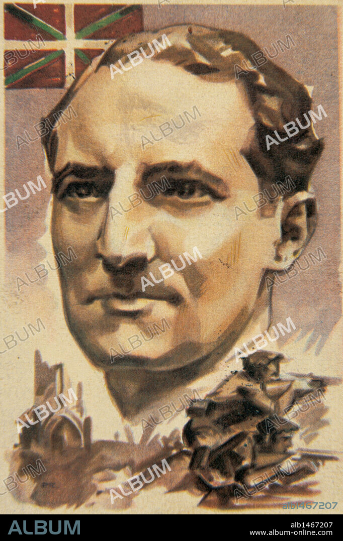 JOSE ANTONIO AGUIRRE Y LECUBE (1903-1960). Político español. Presidente del Gobierno Autonómico Vasco (1936-1937). Desde 1939 vivió en el exilio luchando contra el régimen franquista. Cartel. S. XX.