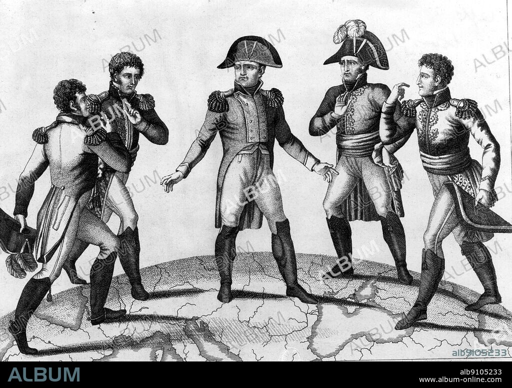 '... a Mediterranean clan connection, a cosa nostra ...': Bonaparte and his brothers. Right to left: Joseph, King of Spain; Louis, King of Holland; Bonaparte: Lucien, Prince of Canino; and Jerome, King of Westphalia. Bibliotheque Nationale, Paris.