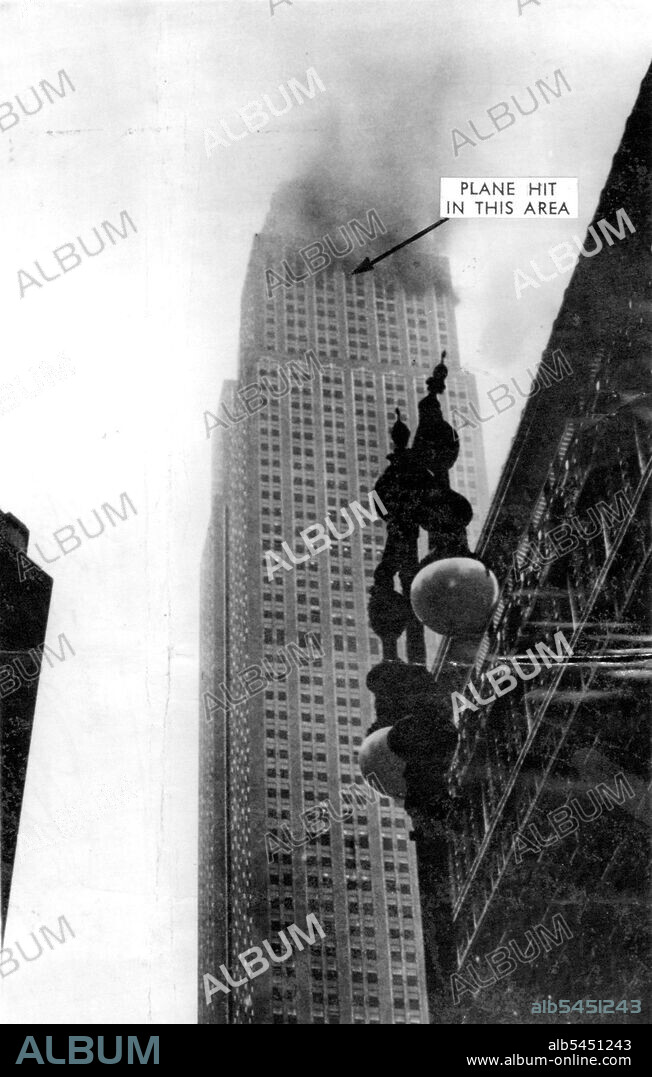 ***** From Empire State Building -- ***** from the Empire State Building in New York, July 28th, after a plane headed for Newark Airport crashed into the upper stories of the structure. Fires were started on upper eleven floors of the building. July 28, 1945. (Photo by Associated Press Photo).