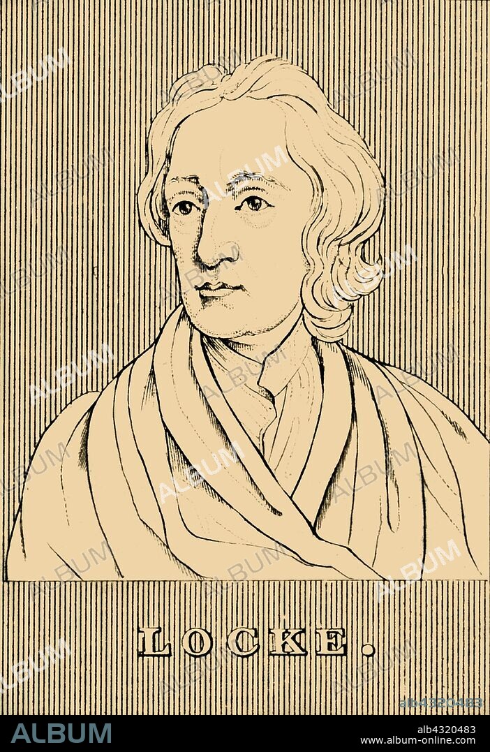 'Locke', (1632-1704), 1830. John Locke (1632-1704) English philosopher and physician,  influential of Enlightenment thinker, commonly known as the "Father of Liberalism'. His theory of mind is cited in modern conceptions of identity and the self. From "Biographical Illustrations", by Alfred Howard. [Thomas Tegg, R. Griffin and Co., J. Cumming, London, Glasgow and Dublin, 1830].