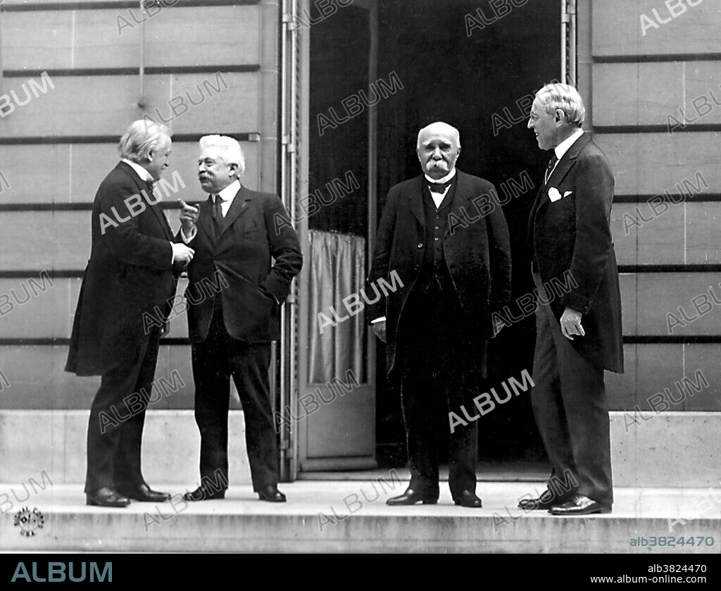 The Council of Four (from left to right): British Prime Minister David Lloyd George, Italian Prime Minister Vittorio Orlando, French Prime Minister Georges Clemenceau and American President Woodrow Wilson in Versailles. The Council of Four refers to the top Allied leaders who met at the Paris Peace Conference in January 1919 following the end of WWI. It was composed of Woodrow Wilson of the United States, David Lloyd George of Britain, Vittorio Orlando of Italy, and Georges Clemenceau of France.