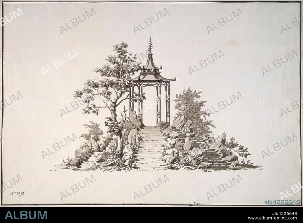 GEORG FRIEDRICH VELTEN. 'Design of a Chinese Pavilion with a Spiral Top, on a Rock'. Series of designs "Park Constructions". Russia, Late 1760s. Dimensions: 37,3x53,8 cm.