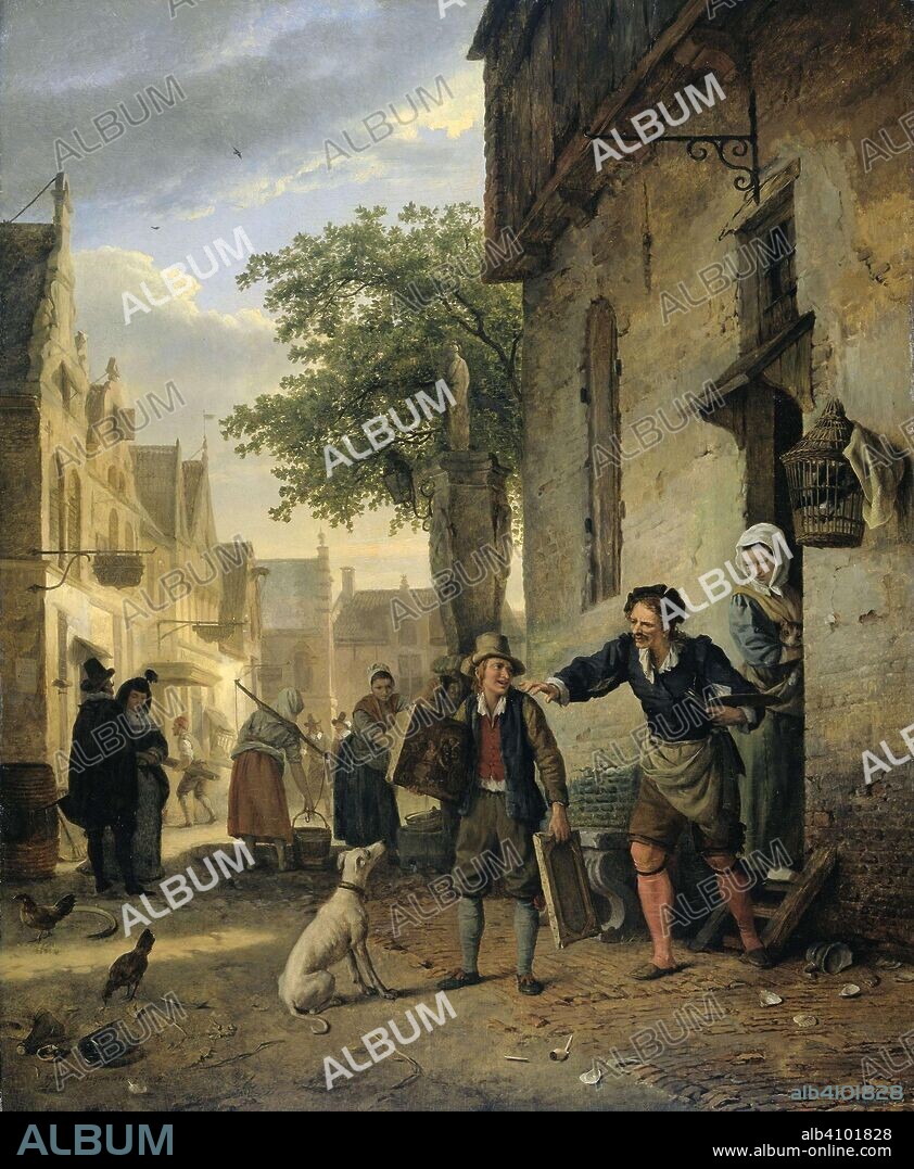 IGNATIUS JOSEPHUS VAN REGEMORTER. Jan Steen Sends his Son to the Streets to Exchange Paintings for Beer and Wine. Dating: 1828. Measurements: h 55 cm × w 44.5 cm; d 9.5 cm.