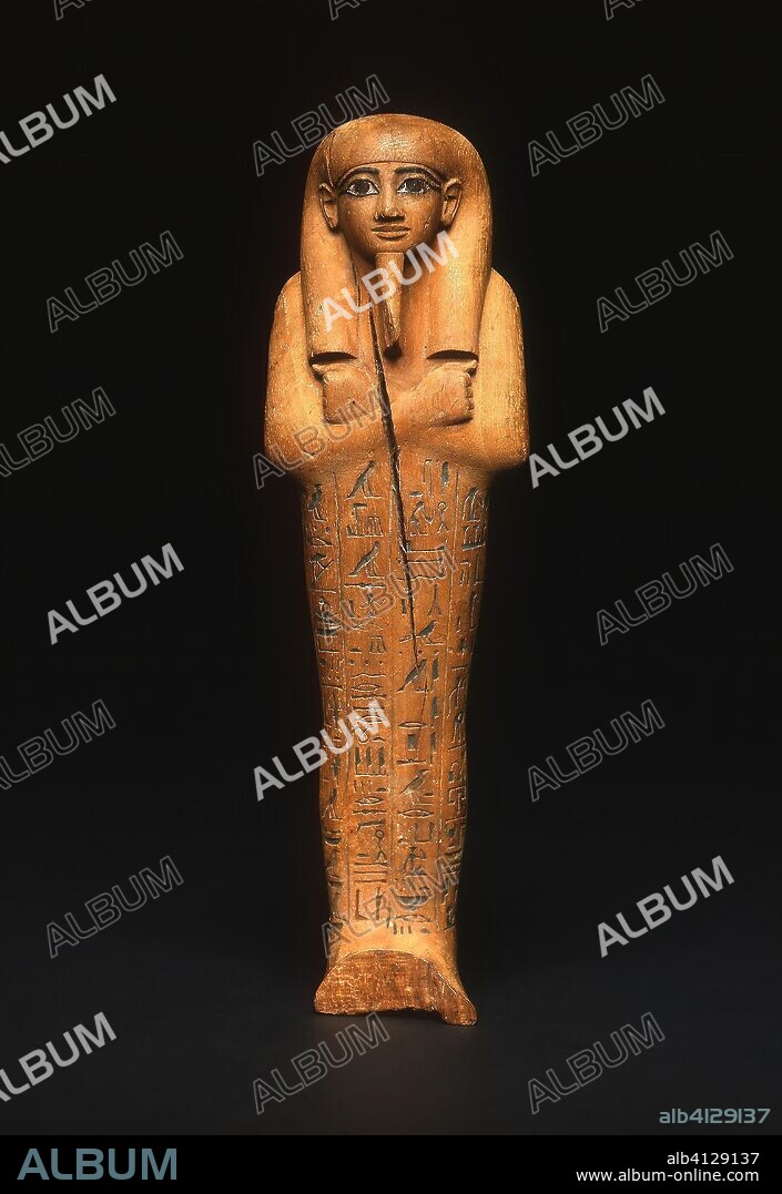 ANCIENT EGYPTIAN. Shabti (Funerary Figurine) of Nebseni. Egyptian. Date: 1570 BC-1292 BC. Dimensions: 17.5 × 8.25 × 7 cm (6 7/8 × 3 1/4 × 2 3/4 in.). Wood (tamarisk) and pigment. Origin: Egypt.