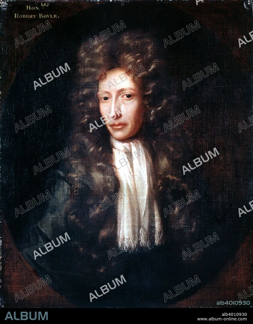 Robert Boyle, Irish born chemist and physicist, c1689-1690. Boyle (1627-1691) was the seventh son of the first Earl of Cork. After Eton he travelled extensively in Europe, before commencing (with his assistant Robert Hooke) experiments on improving the air pump invented by Otto von Guericke. Boyle's many experiments on air, vacuum, combustion, and respiration led to the publication in 1661 of his The Sceptical Chymist, in which he criticised current theories of matter, particularly those relating to alchemy. In 1662 he formulated Boyle's Law, which states that the pressure and volume of gas are inversely proportional. He was a founder member of the Royal Society, though in 1680 he refused to become their first president as he was unwilling to take the oath of allegiance to the monarchy. From the National Portrait Gallery, London.