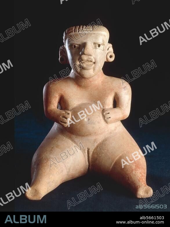 Maya-Kultur, Präklassik. Anthropomorphe Vase einer sitzenden Frau. Ton, modelliert und geritzt. Höhe 22,5 cm, Breite 19 cm. Herkunft: Kaminaljuyu, Guatemala. Guatemala, Museo Nacional de Arqueologia.