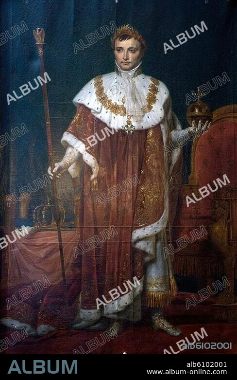 Napoleon I. Bonaparte, Kaiser der Franzosen; Ajaccio (Korsika) 15.8.1769-Longwood (St. Helena) 5.5.1821.-"Napoleon I. im Krönungsornat".-Gemälde, Robert Lefèvre (1755-1830) zugeschrieben. Öl auf Leinwand. Paris, Palais du Luxembourg, Senat, Salon Napoléon.