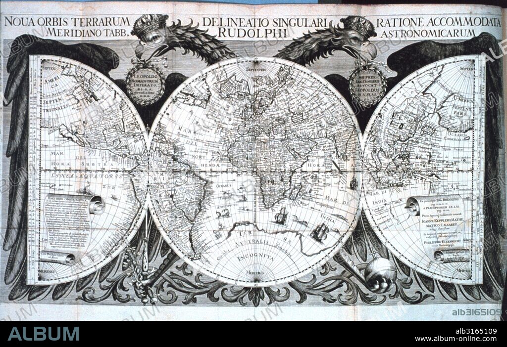 World map in: 'Tabulae Rudolphinae : quibus astronomicae ' by Johannes Kepler, 1571-1630.