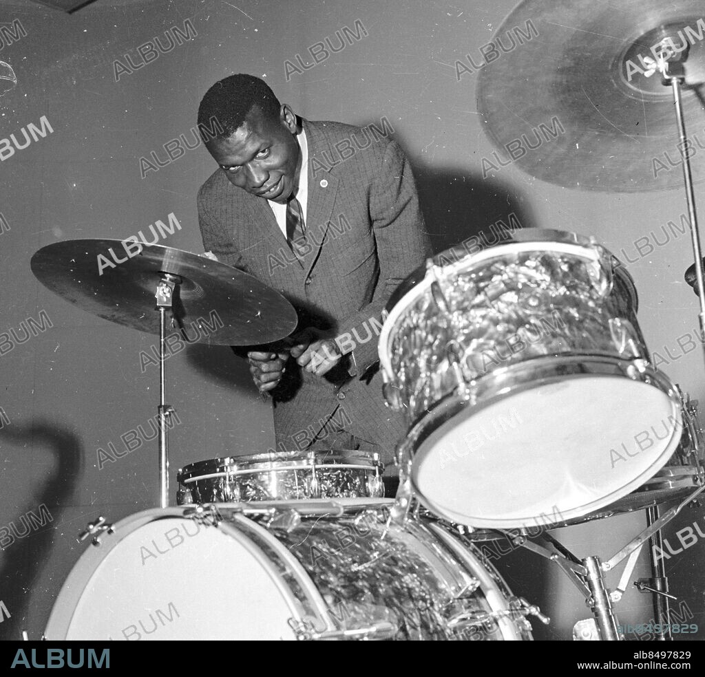 Göteborg 1960-tal. Trumslagaren Elvin Jones . Foto: Kamerareportage *** Local Caption *** . KAMERAREPORTAGE.