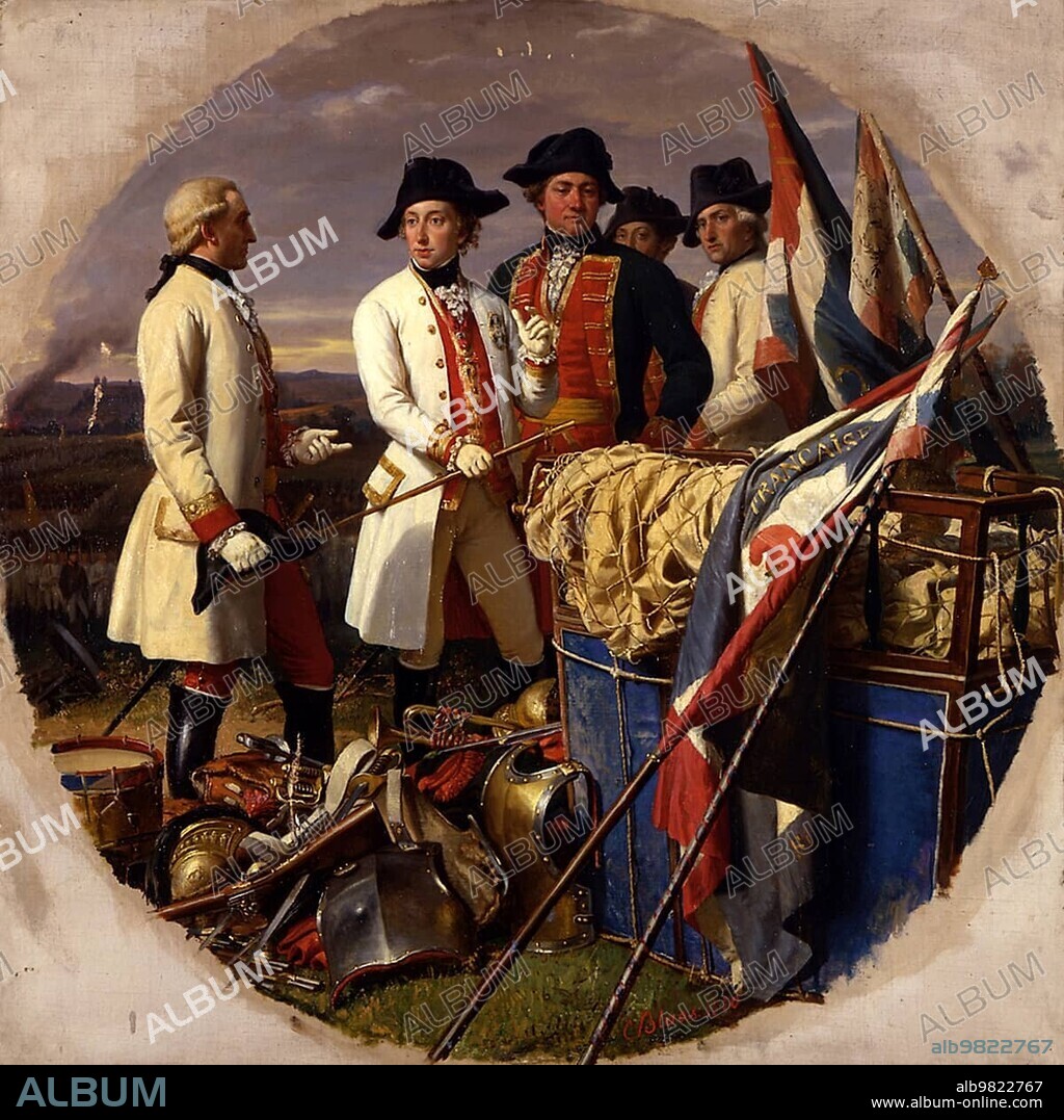 The Battle of Würzburg was part of the First Coalition War (1792 to 1797) and lasted from 1 to 3 September 1796; Painting by Karl von Blaes; Historic; digitally restored reproduction from an original of the time.