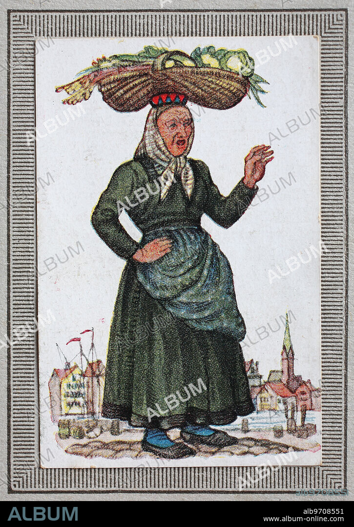 Traditional costumes in Germany in the 19th century, Hanseatic cities, woman, peasant woman from the Bremervörde area, historical, digitally restored reproduction of a collection picture from around 1910.