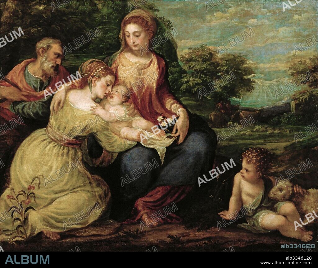 ANDREA SCHIAVONE. The Holy Family with Saints Catherine and John the Baptist.