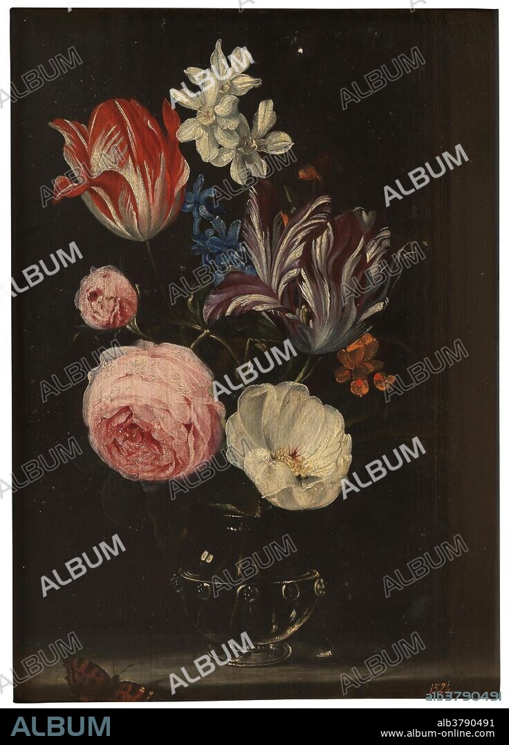 Jan Brueghel el Viejo (Discípulo de) / 'Florero'. Siglo XVII. Óleo sobre tabla, 37 x 27 cm.