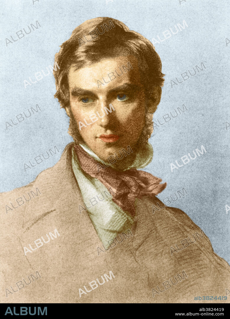 Color enhanced portrait of Joseph Dalton Hooker (1817-1911), one of the greatest British botanists and explorers of the 19th century. Hooker was a founder of geographical botany, and Charles Darwin's closest friend and confidant. He was Director of the Royal Botanical Gardens and was awarded the highest honours of British science. Sketch drawn by George Richmond, 1855.